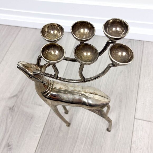 Vintage Silver Reindeer Candelabra Candle Holder 12" Decor Christmas Animal Deer - Picture 2 of 8